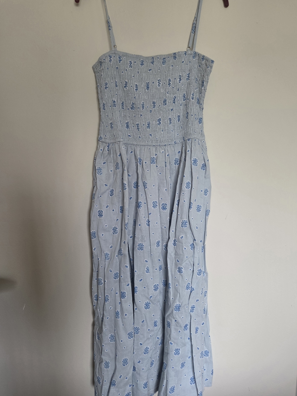 Ciao Lucia Light Blue Floral Smocked Maxi Dress with Spaghetti Straps